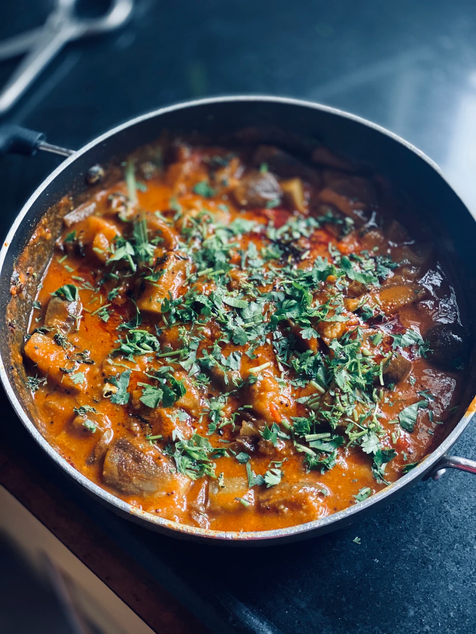 Slow-cooked curry served with fresh herbs