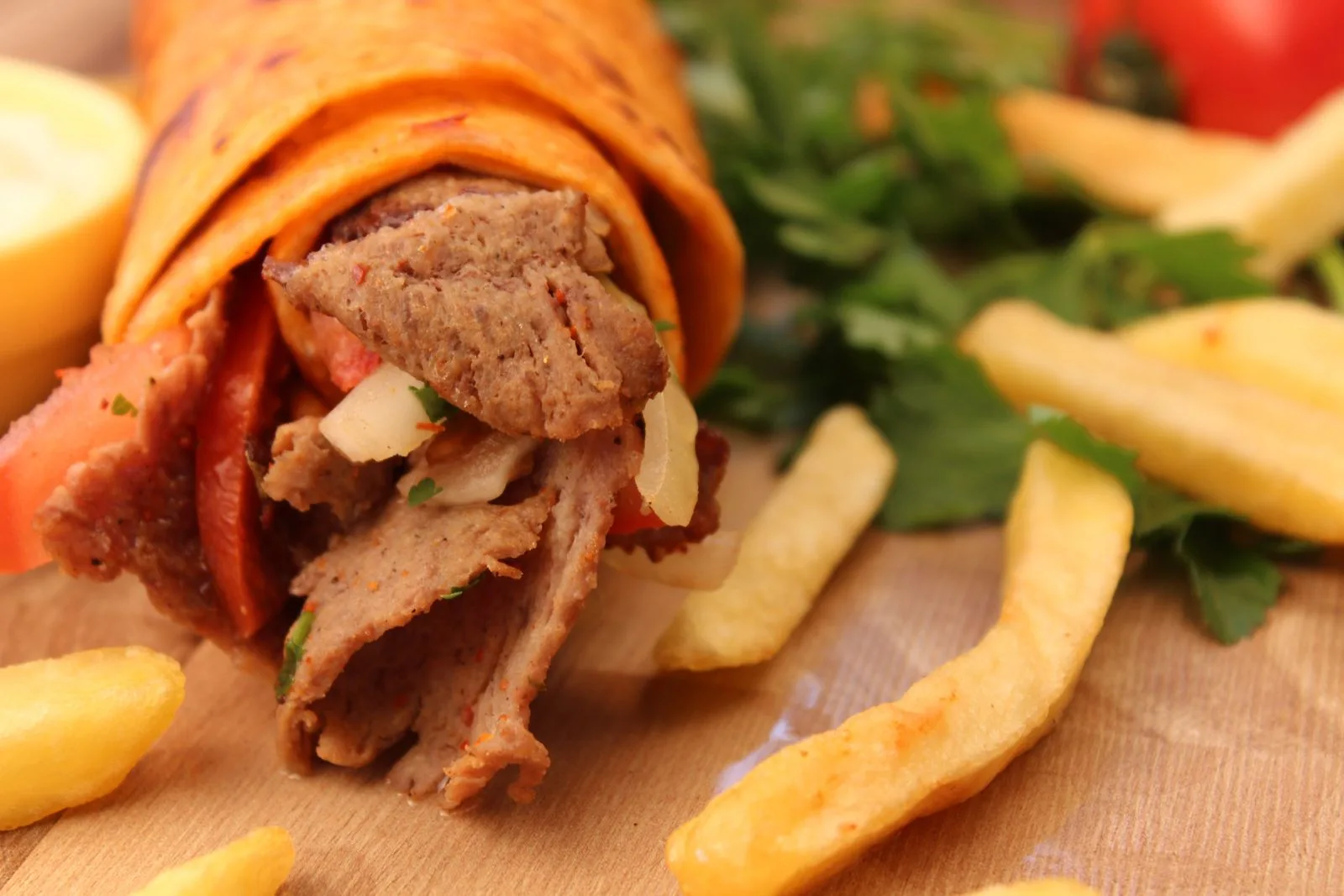 Kebab durum roll with salad and garlic dressing from Wow Kitchen